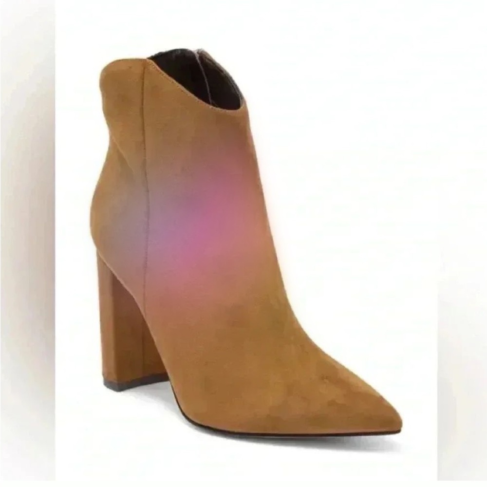 Marc Fisher Lezari Block Heel Bootie Ankle Boot Dark Natural Leather sz 7.5